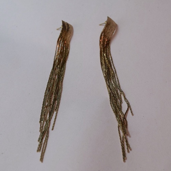 Long Gold Tone Chain Pierced Earrings Posts Jewelry Cocktail Evening Par… - Picture 2 of 9